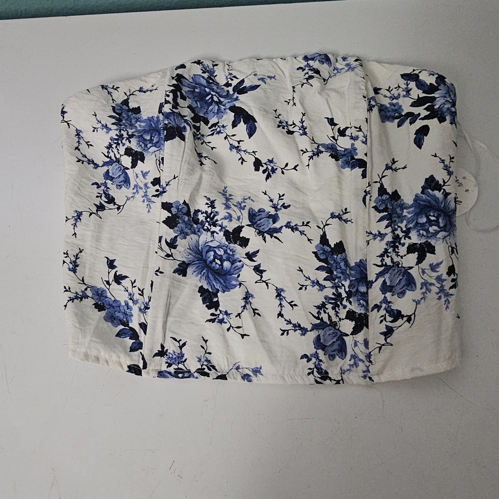 Floral Blue and White Top